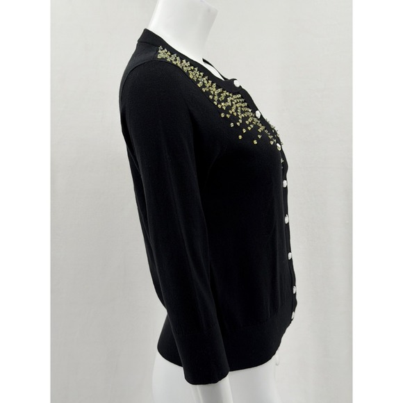 Kate Spade Sweater Womens Medium Black Benson Cardigan Embellished Silk Holiday - Picture 3 of 9